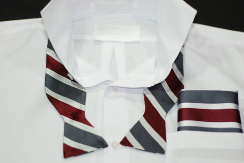Silk Burgundy, Gray, & Silver Stripe Bowtie