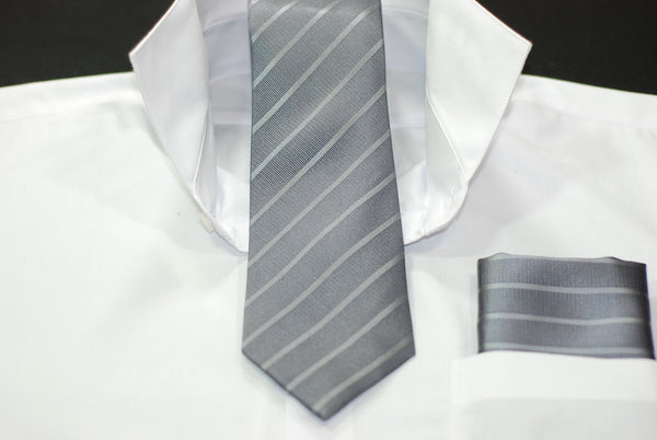 Silk Solid Gray Signature Necktie & Hanky Set