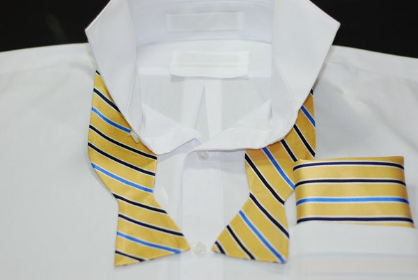Silk Gold & Blue/ Blue Stripe Bowtie