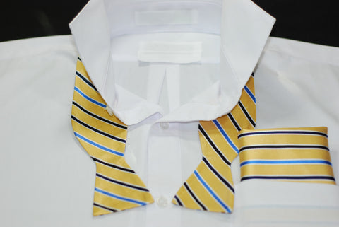 Silk Gold & Blue/ Blue Stripe Bowtie