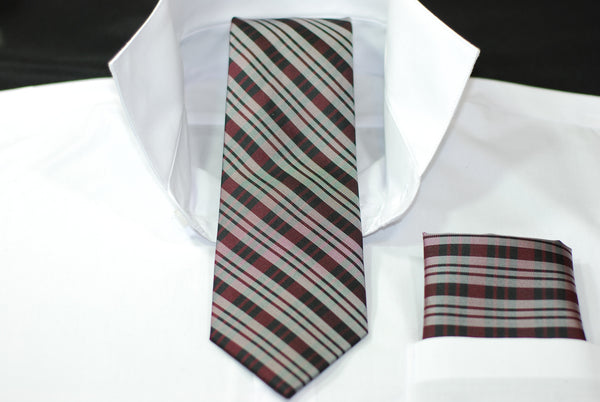 Silk Maroon & Silver Stripe Necktie