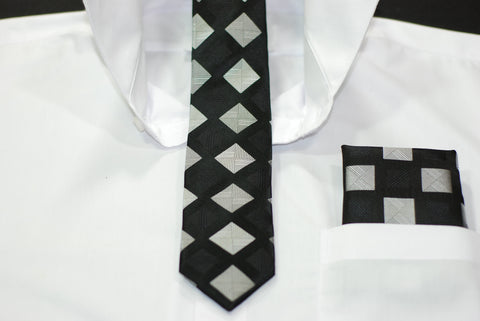 Silk Black Diamond Necktie & Hanky Set