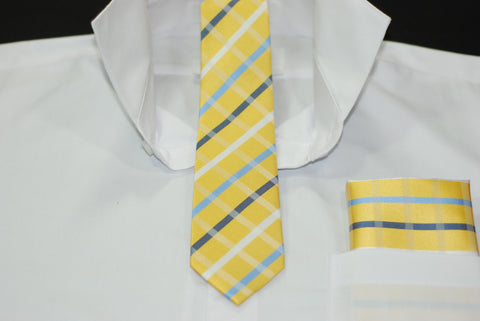 Silk Gold & Blue/ Blue Stripe Skinny Tie & Hanky