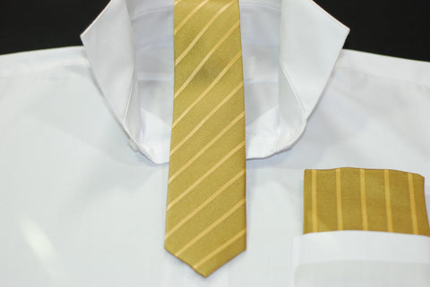 Silk Gold & Black Stripe Skinny Tie & Hanky Set