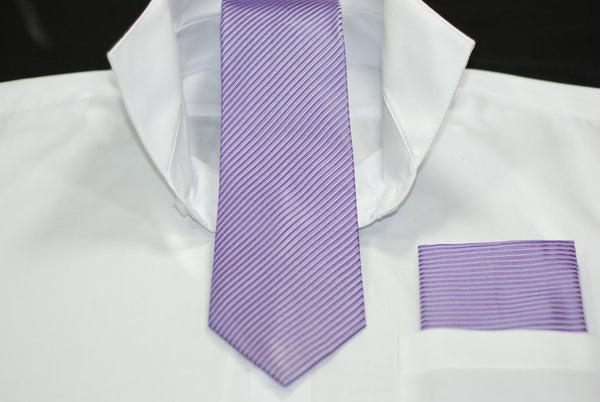 Silk Lavender Solid/Stripe Necktie & Hanky
