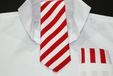 Silk Red & White Stripe Necktie & Hanky Set