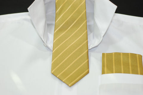 Silk Gold & Black Stripe Necktie & Hanky Set