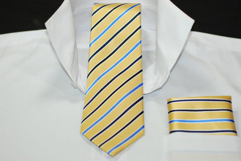 Silk Gold & Blue/ Blue Stripe Necktie & Hanky