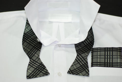 Silk Black & Silver Plaid Bowtie