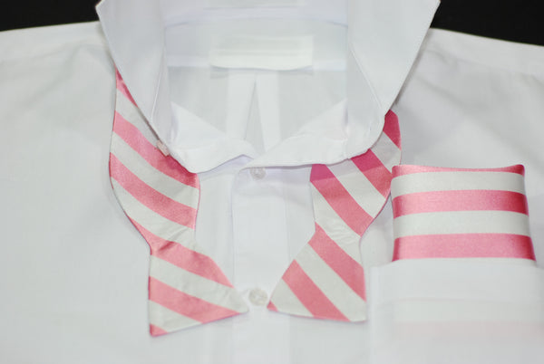 Silk Pink & White Stripe Bowtie