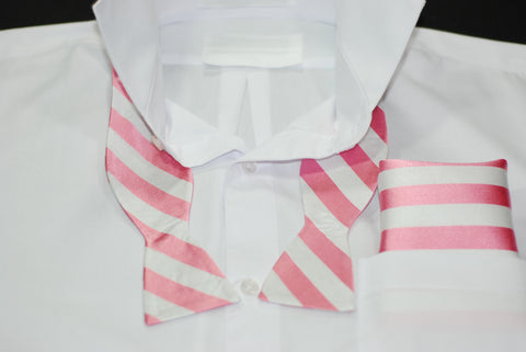 Silk Pink & White Stripe Bowtie