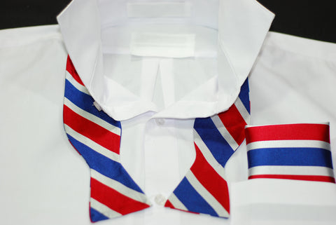 Silk Red, White & Blue Stripe Bowtie & Hanky Set